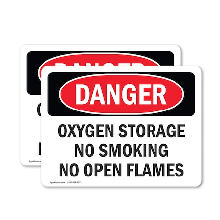 Signmission Oxygen Storage No Smoking No Open Flames Danger Sign, Vinyl Decal, 7in W x 5in L, 2PK OS-2PACK-DS-D-57-L-1853